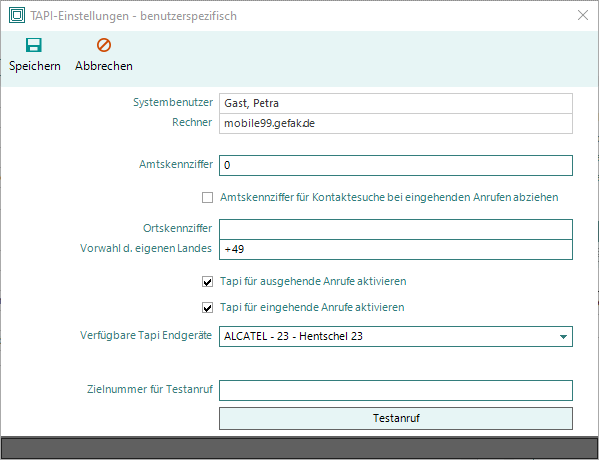Tapi Einstellungen